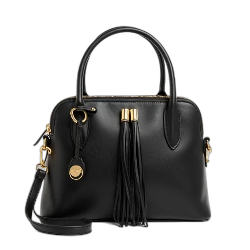 dark, black, leather, handbag transparent PNG cut-out