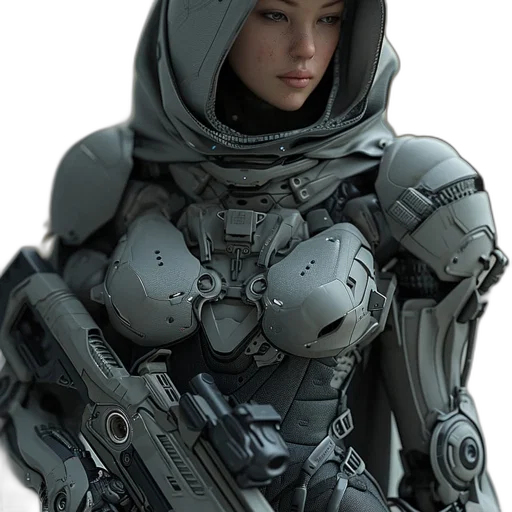 robot, jacket, weapon, face transparent PNG cut-out