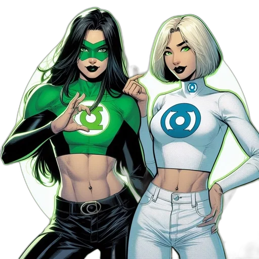 comic book art, concept art, green, two transparent PNG cut-out
