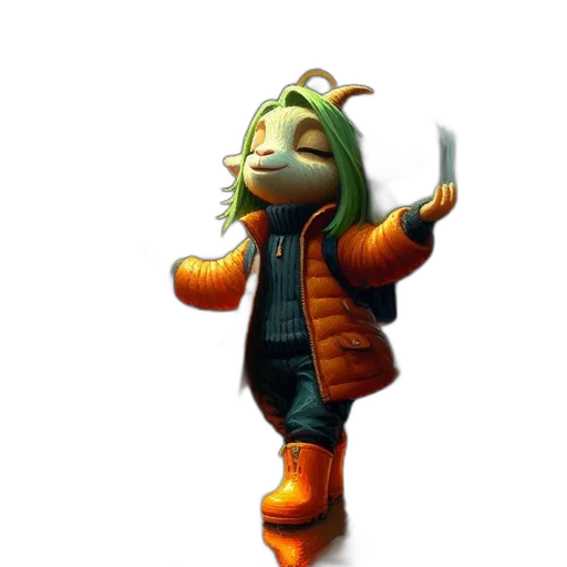 jacket, staff, robot, creature transparent PNG cut-out