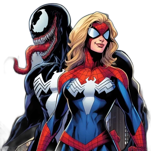 comic book art, concept art, venom, spider-woman transparent PNG cut-out
