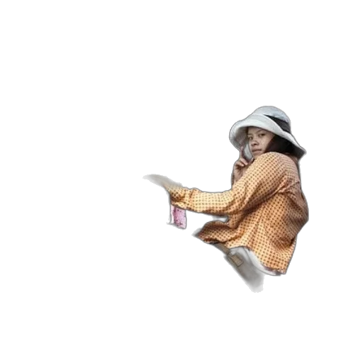 hat, jacket, staff, woman transparent PNG cut-out
