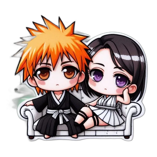 anime, cartoon, pixel art, two transparent PNG cut-out