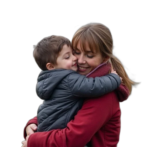 photorealistic, woman, child, hug transparent PNG cut-out