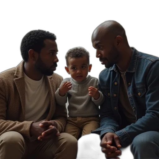 two, men, woman, child transparent PNG cut-out
