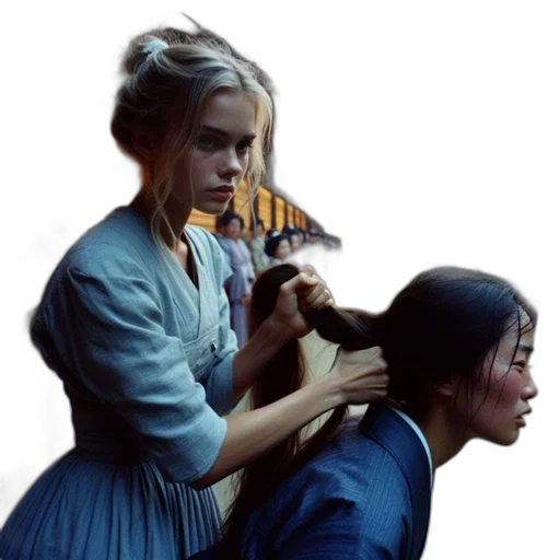 hair, staff, dress, oil painting transparent PNG cut-out