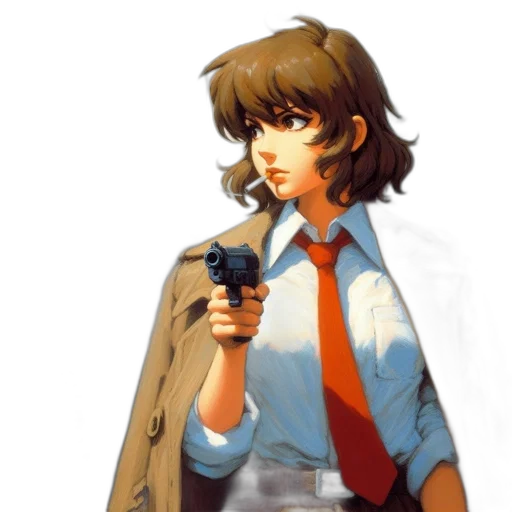 weapon, jacket, staff, face transparent PNG cut-out