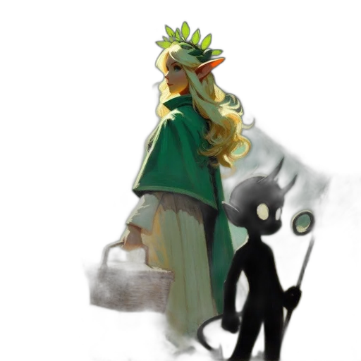 dress, staff, crown, creature transparent PNG cut-out
