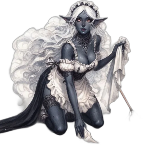 dress, creature, staff, fantasy art transparent PNG cut-out