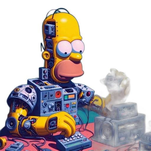 robot, jacket, staff, cyberpunk transparent PNG cut-out
