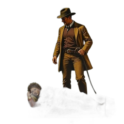 jacket, hat, staff, creature transparent PNG cut-out