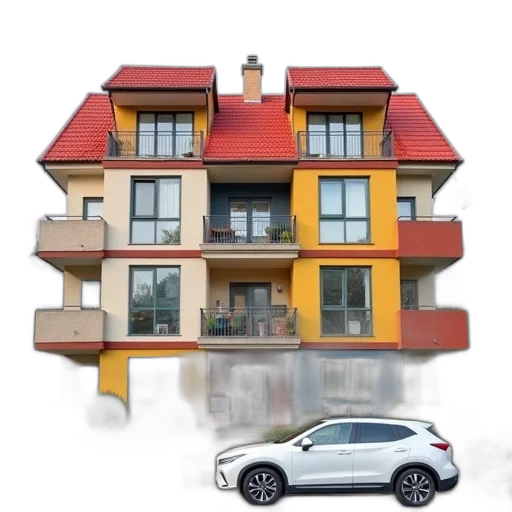 building, car, 3d render, photorealistic transparent PNG cut-out