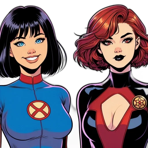 comic book art, concept art, two, animated transparent PNG cut-out
