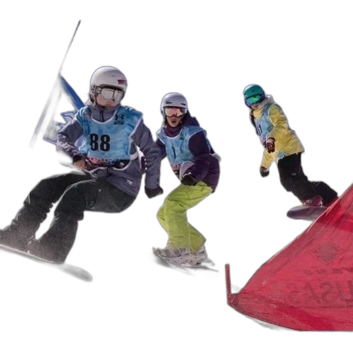three, snowboarders, racing, down transparent PNG cut-out