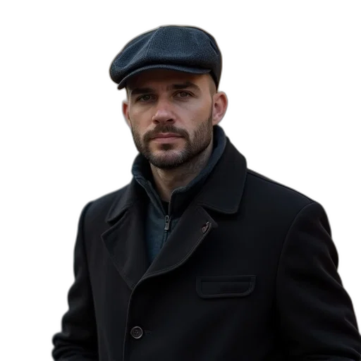 jacket, hat, staff, photorealistic transparent PNG cut-out