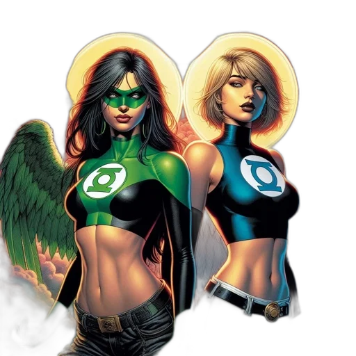 comic book art, concept art, two, female transparent PNG cut-out
