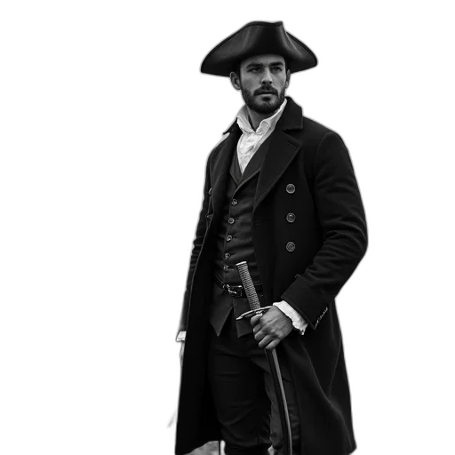 staff, jacket, hat, weapon transparent PNG cut-out
