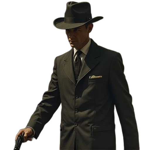 jacket, hat, staff, weapon transparent PNG cut-out