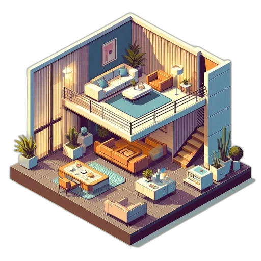 furniture, 3d render, concept art, pixel art transparent PNG cut-out