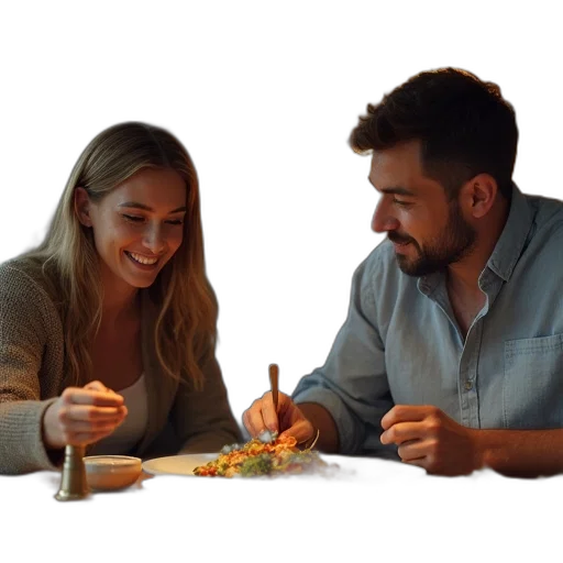 food, photorealistic, man, telling transparent PNG cut-out