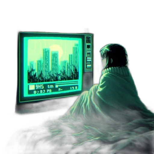 robot, jacket, cyberpunk, vaporwave transparent PNG cut-out