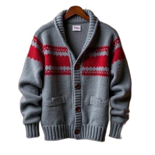 jacket, grey, red, knitted transparent PNG cut-out