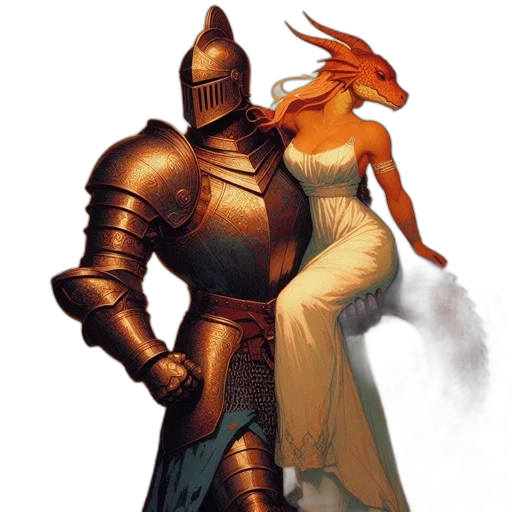 dragon, sword, dress, fantasy art transparent PNG cut-out