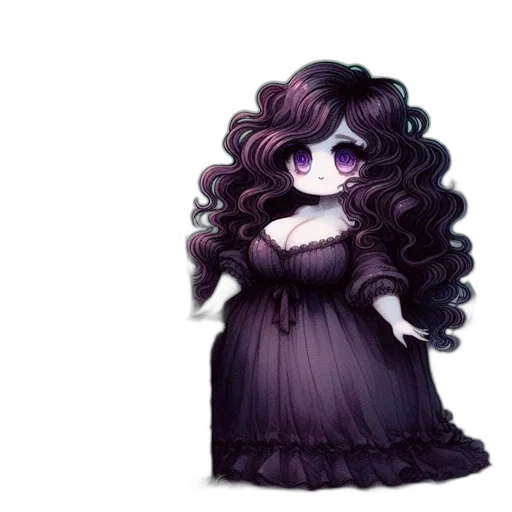 dress, hair, staff, creature transparent PNG cut-out