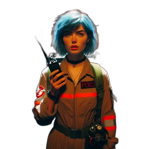 jacket, staff, weapon, robot transparent PNG cut-out