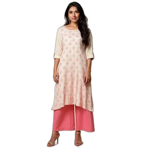 dress, cream, printed, kurta transparent PNG cut-out