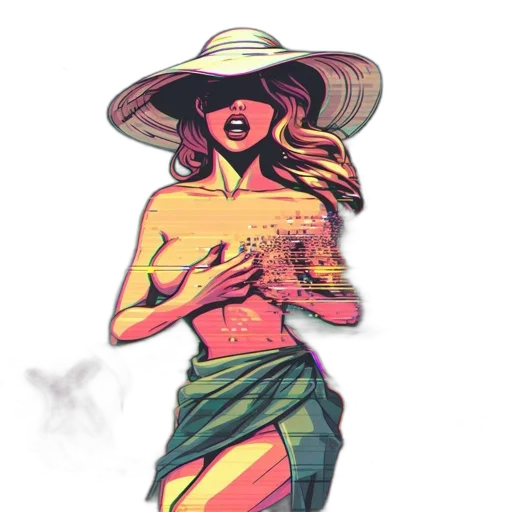 dress, hat, watercolor, comic book art transparent PNG cut-out