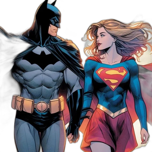 comic book art, concept art, batman, supergirl transparent PNG cut-out