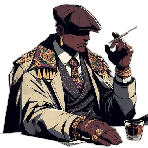 jacket, hat, staff, jewelry transparent PNG cut-out
