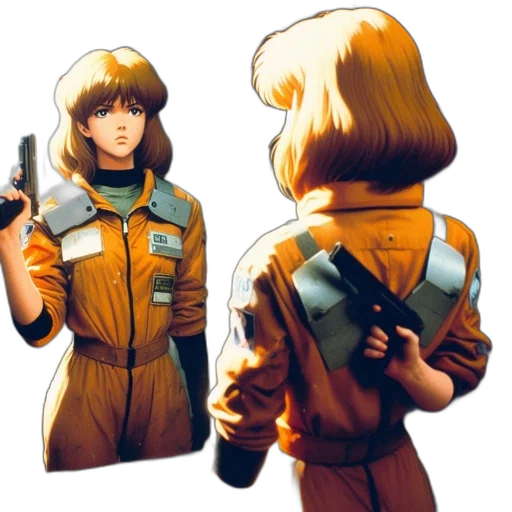 jacket, staff, weapon, robot transparent PNG cut-out