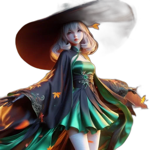 dress, hat, staff, fantasy art transparent PNG cut-out