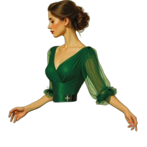 dress, jewelry, staff, oil painting transparent PNG cut-out