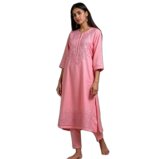 dress, pink, cotton, embroidered transparent PNG cut-out