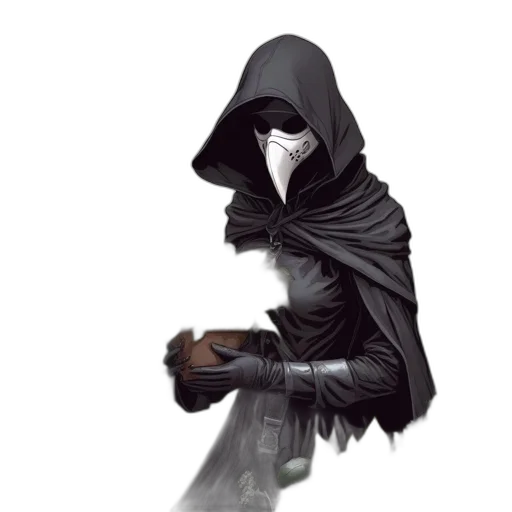 mask, jacket, staff, weapon transparent PNG cut-out