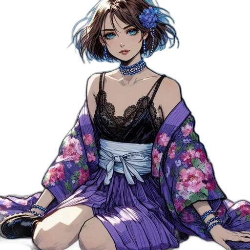 dress, flower, jewelry, pixel art transparent PNG cut-out