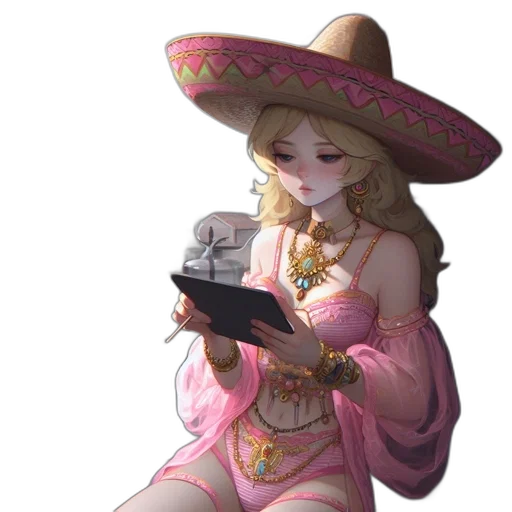 hat, dress, staff, weapon transparent PNG cut-out