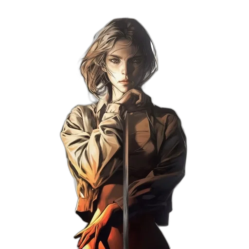 jacket, dress, face, staff transparent PNG cut-out