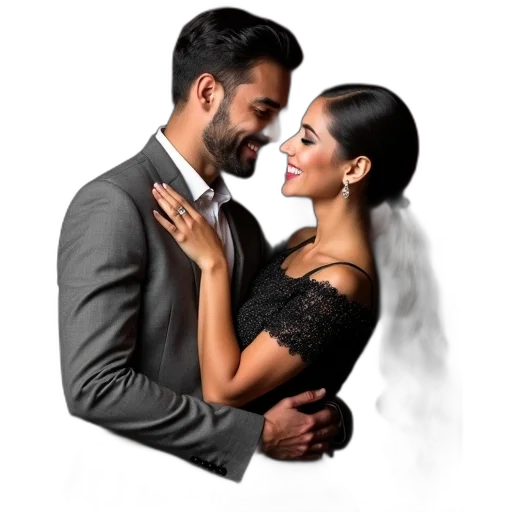photorealistic, oil painting, couple, embracing transparent PNG cut-out