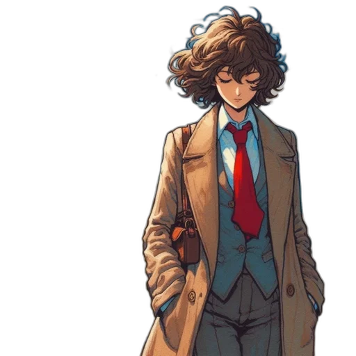 jacket, staff, hair, comic book art transparent PNG cut-out