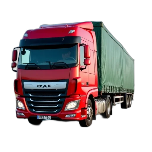 photorealistic, red, semi-truck, large transparent PNG cut-out