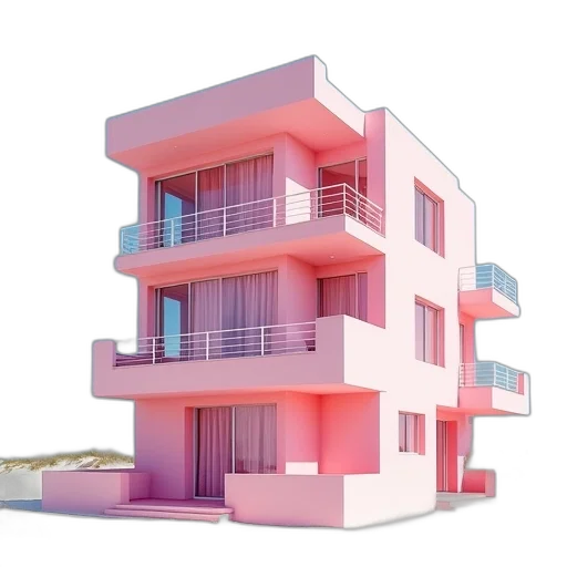 building, furniture, 3d render, vaporwave transparent PNG cut-out