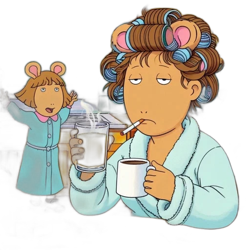 cartoon, woman, sits, kitchen transparent PNG cut-out