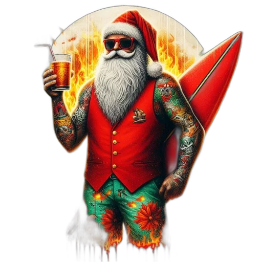 santa-inspired, figure, stands, amidst transparent PNG cut-out