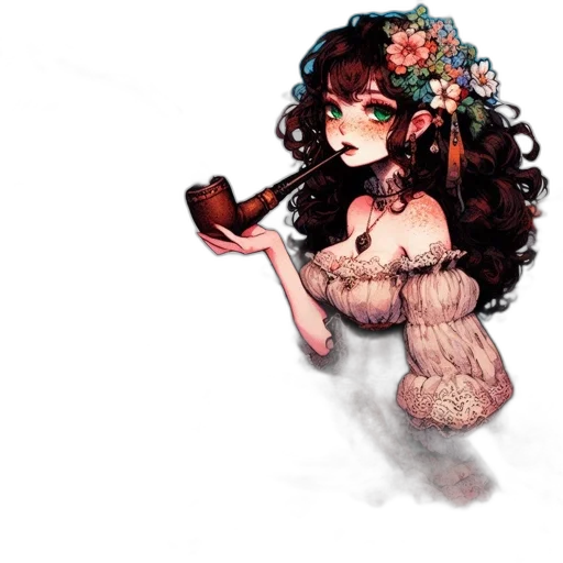 dress, flower, staff, hair transparent PNG cut-out