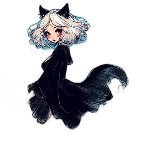 dress, creature, staff, hair transparent PNG cut-out