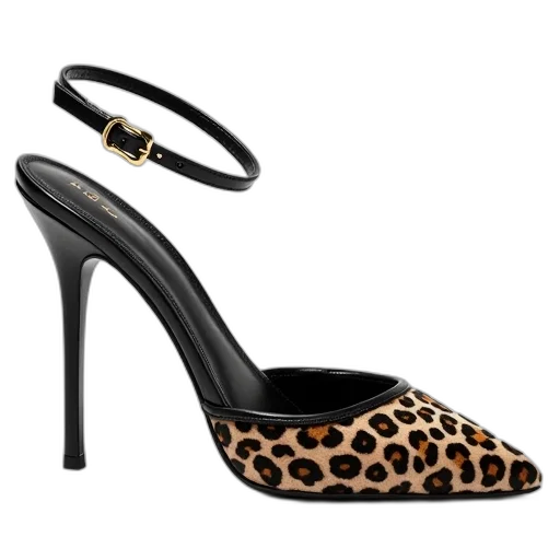 shoes, black, sandal, leopard transparent PNG cut-out